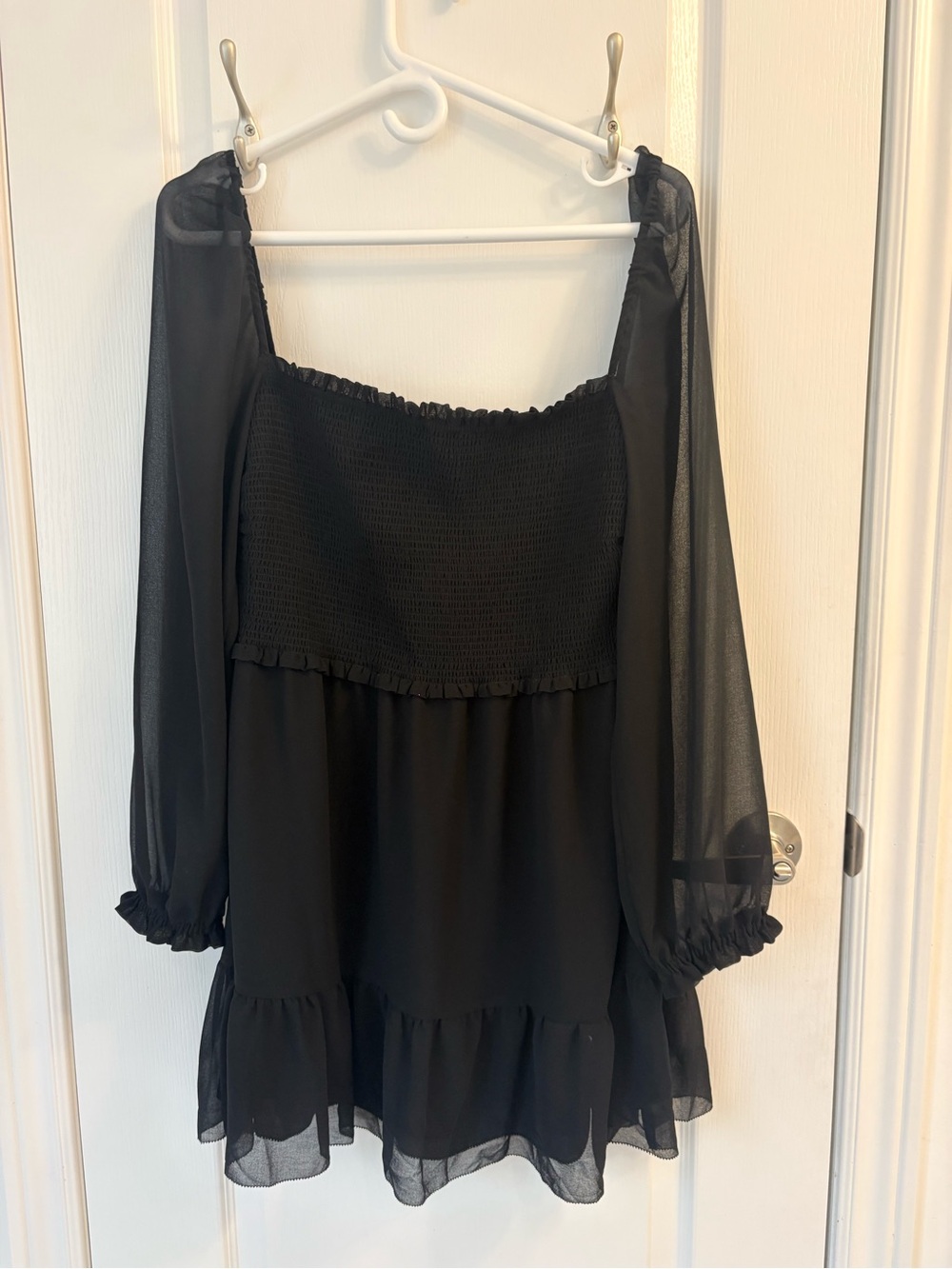 Wilfred Black Smocked Square-Neck Chiffon Tunic